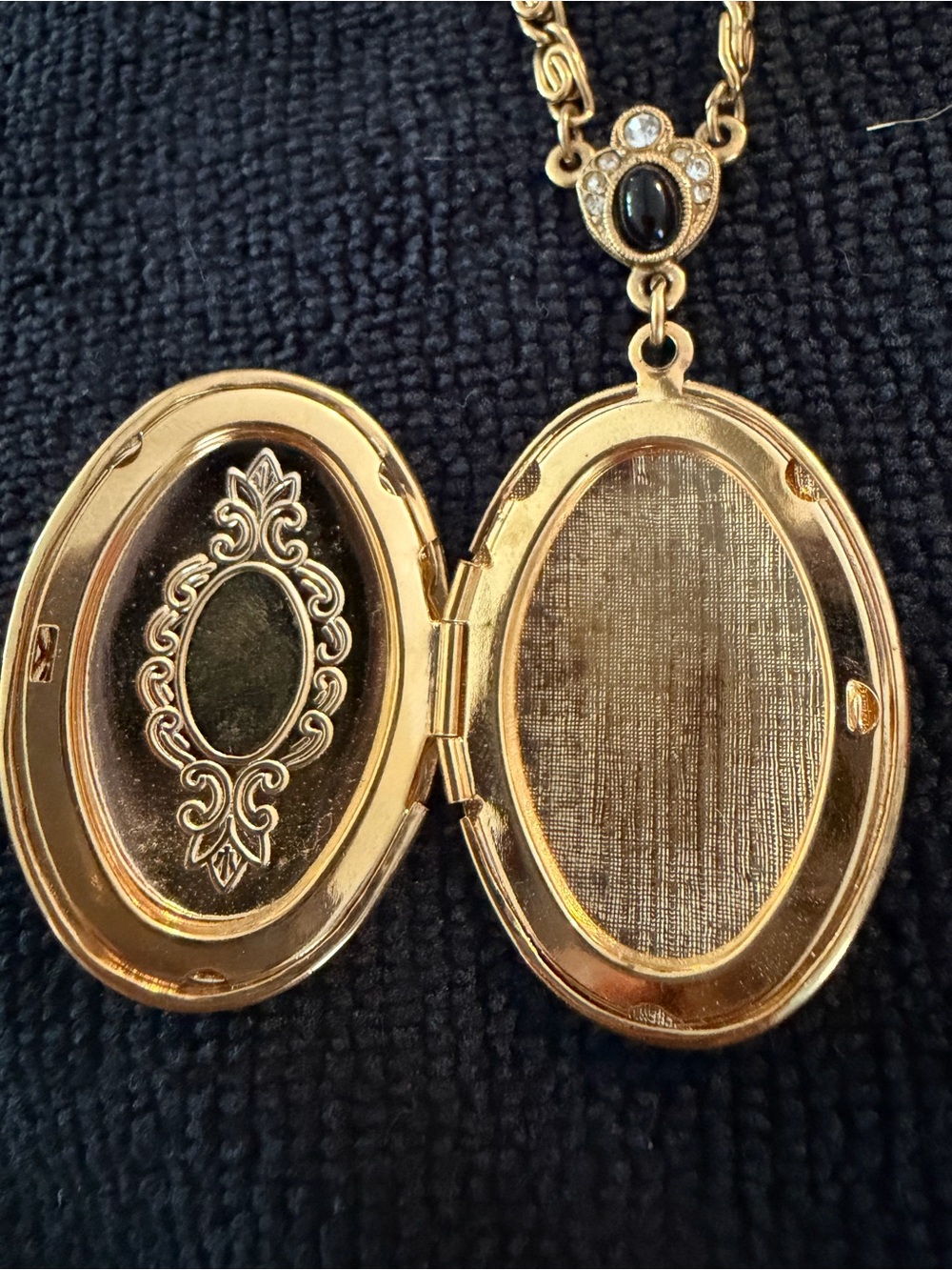 Gold-Tone Floral Cameo Pendant Necklace with Pink Rose on Black - Picture 3 of 6